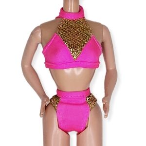 Barbie 1996 Magic Splash N' Color Miami Bikini Hot Pink Gold Mesh 2Pc Vtg #16169